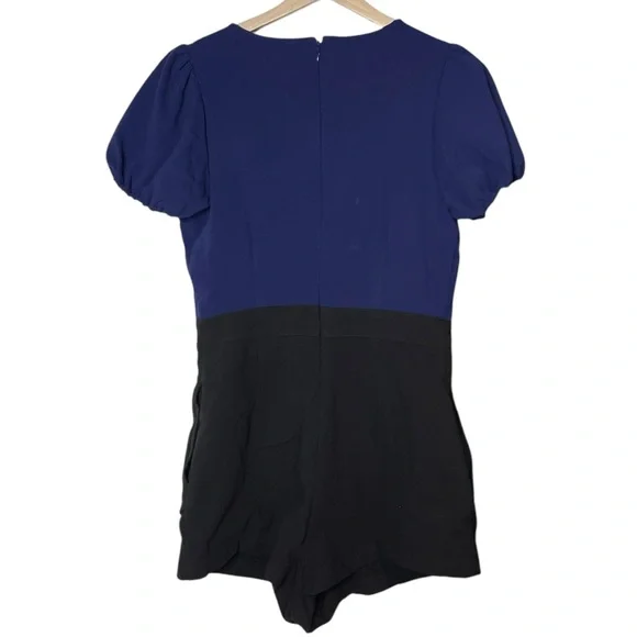 Anthropologie Maeve Puff-Sleeve Colorblock Scallop Pearl Romper Dress Size 6 - Picture 4 of 14